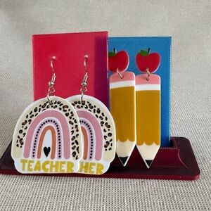 Teacher Rainbow & Pencil Dangle Earrings - Pink, Yellow, Red
